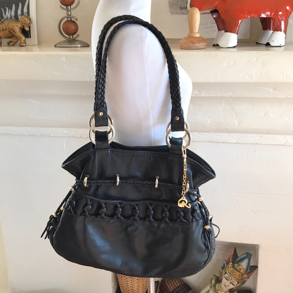 Aanetta leather shoulder bag w/ gold detailing